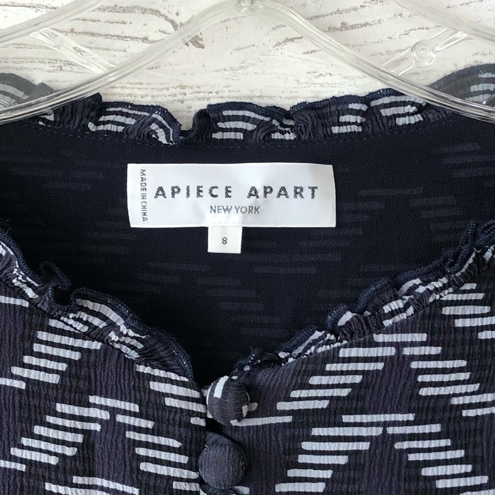 APIECE APART Textured 100% Silk Geometric Ruffle Peplum Button Front Blouse 8 - Picture 2 of 8